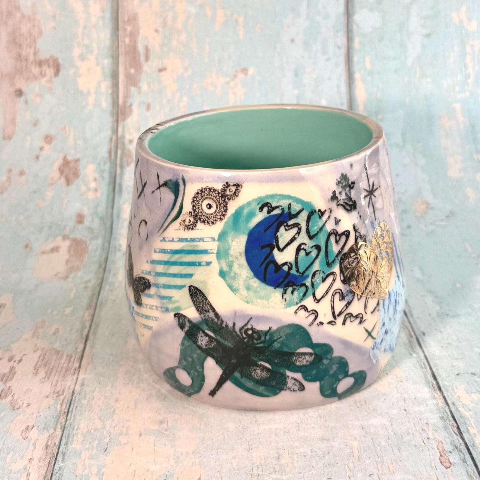 Lavender Collage Mug, Handmade Ceramic Cup - FJD Ceramics