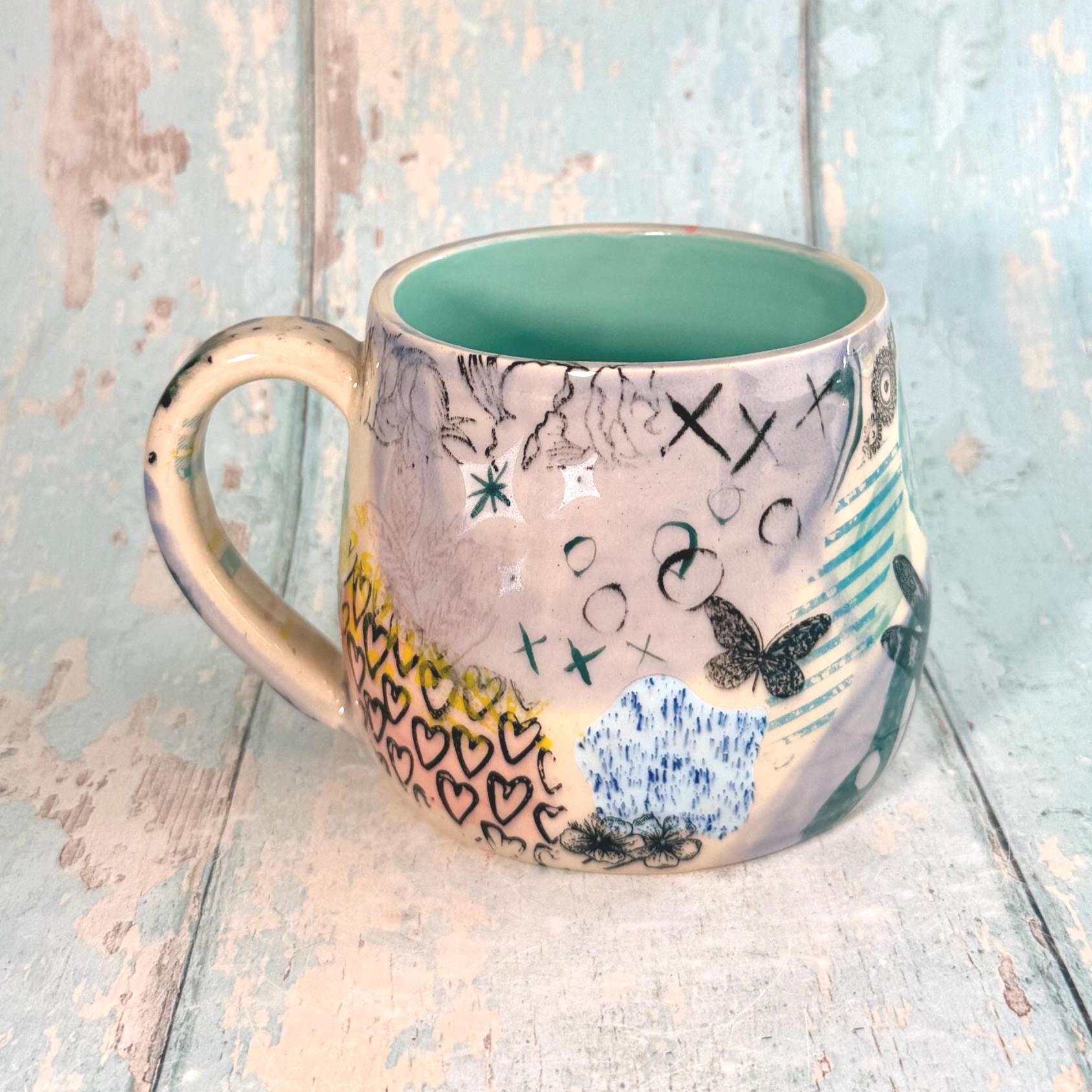 Lavender Collage Mug, Handmade Ceramic Cup - FJD Ceramics