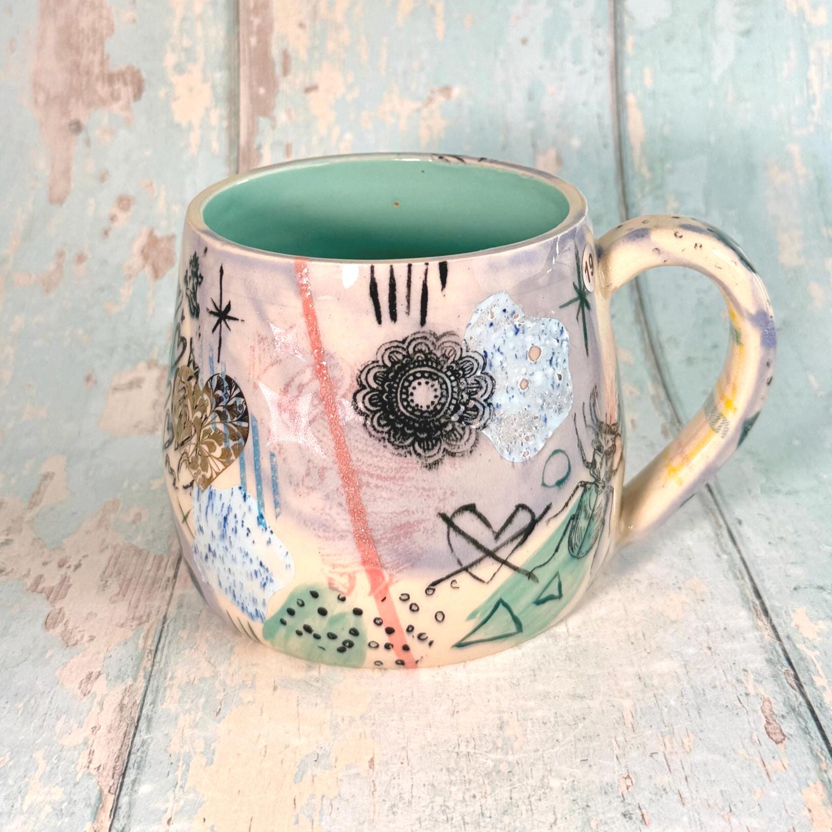 Lavender Collage Mug, Handmade Ceramic Cup - FJD Ceramics