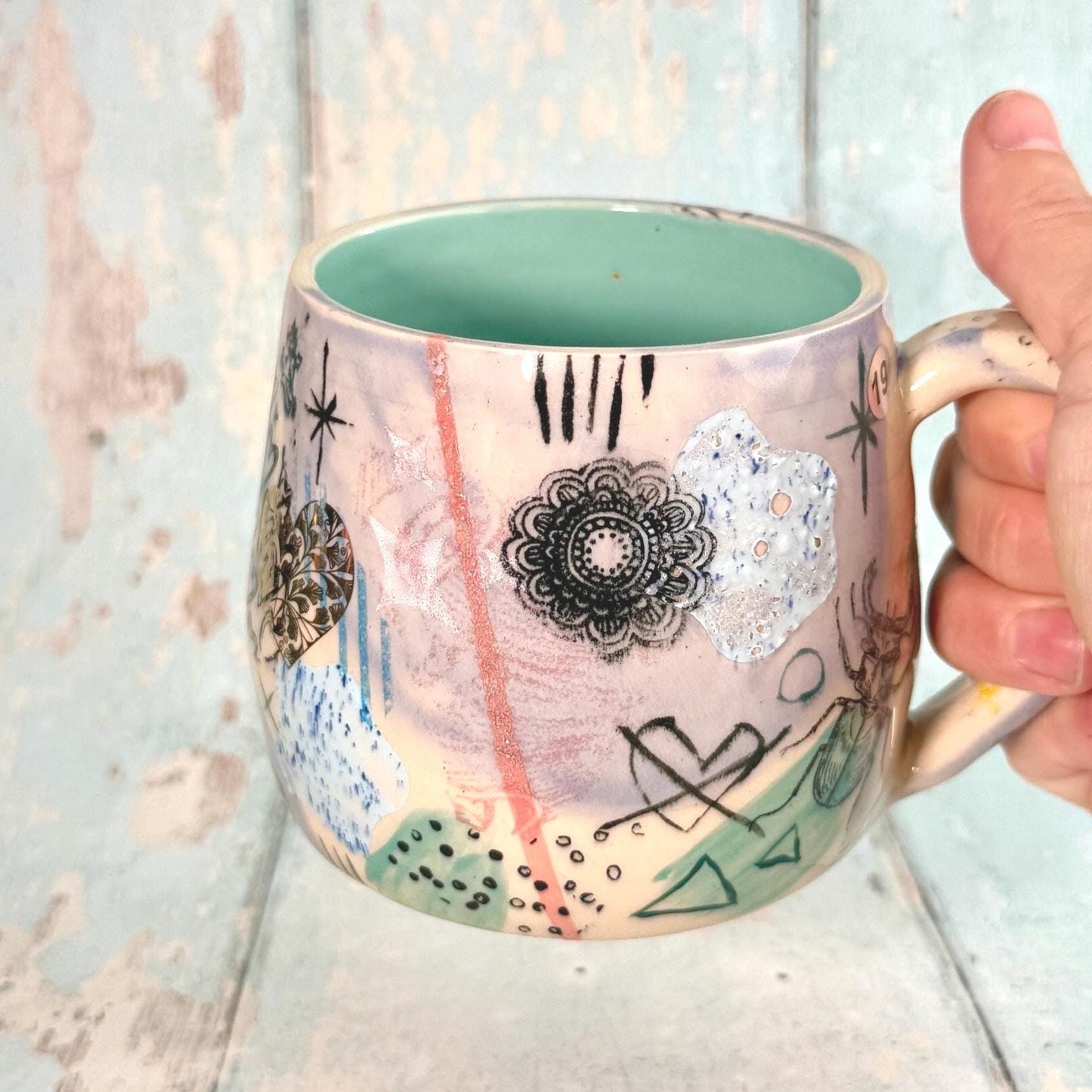 Lavender Collage Mug, Handmade Ceramic Cup - FJD Ceramics