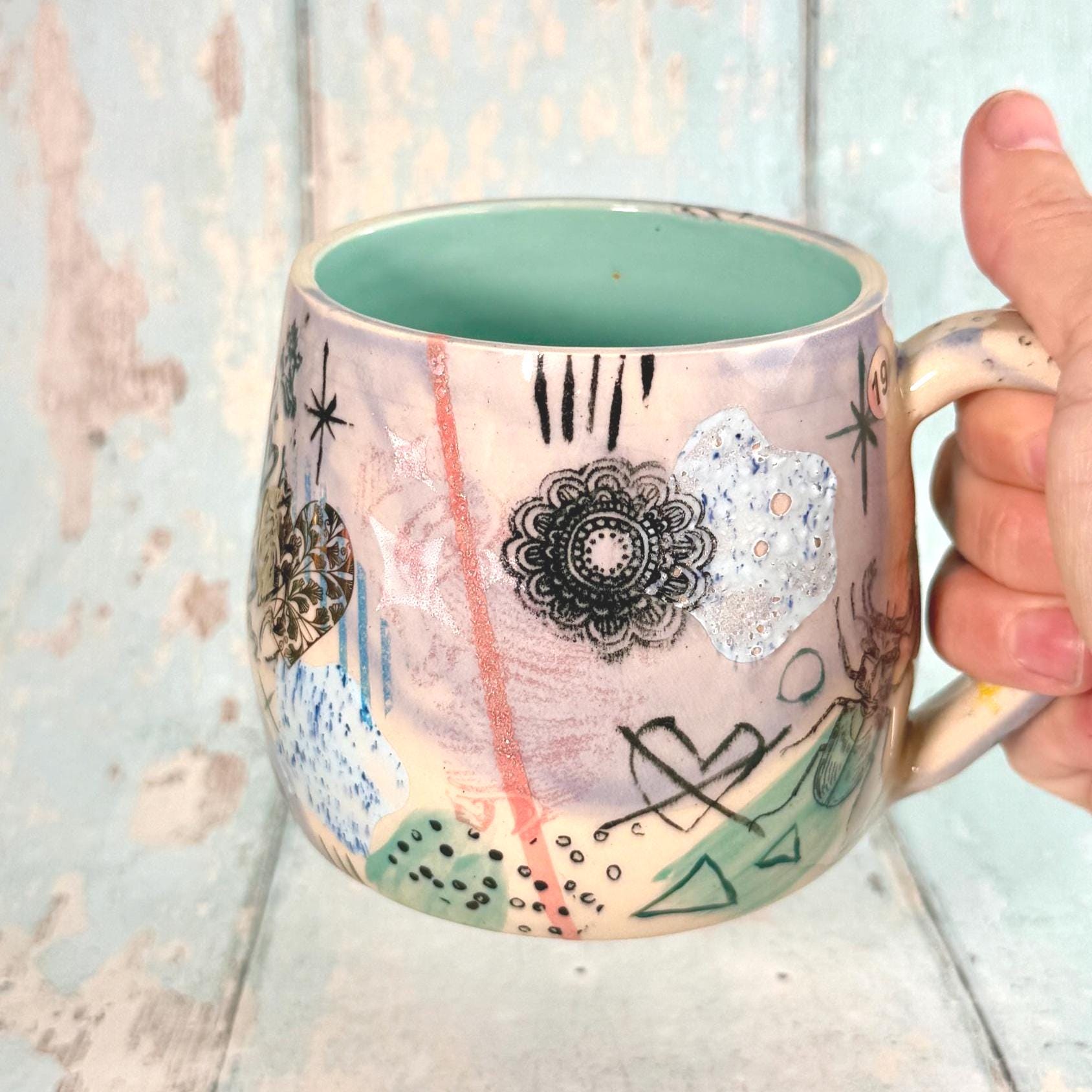Lavender Collage Mug, Handmade Ceramic Cup - FJD Ceramics
