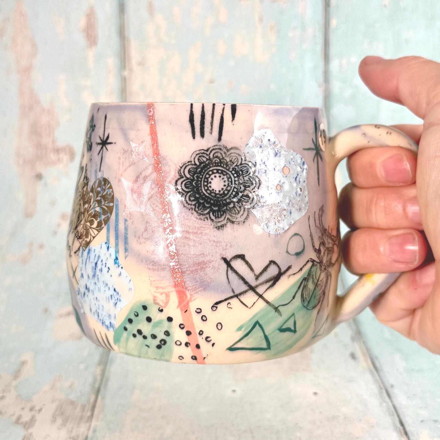 Lavender Collage Mug, Handmade Ceramic Cup - FJD Ceramics