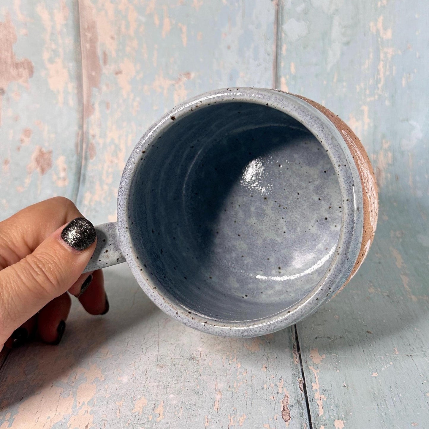 Lilac Blue Moth Mug, Large Ceramic Cup - FJD Ceramics