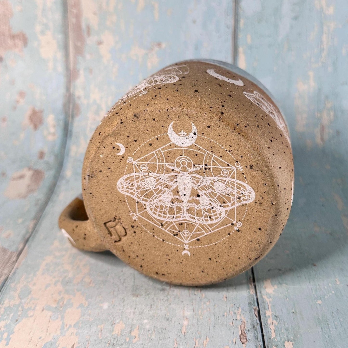 Lilac Blue Moth Mug, Large Ceramic Cup - FJD Ceramics