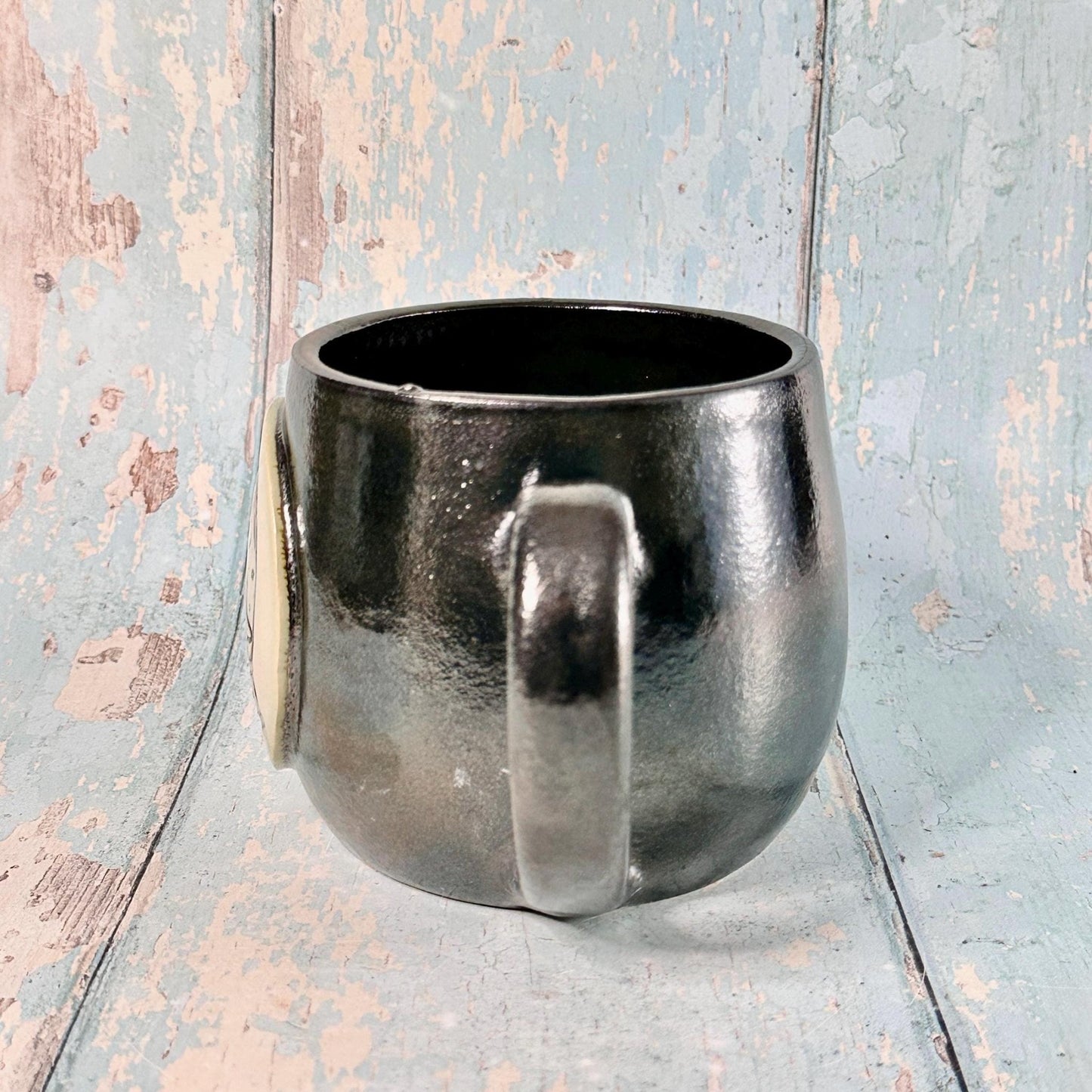 Metallic Black Christmas Snow Globe Mug, Handmade Ceramic Cup - FJD Ceramics