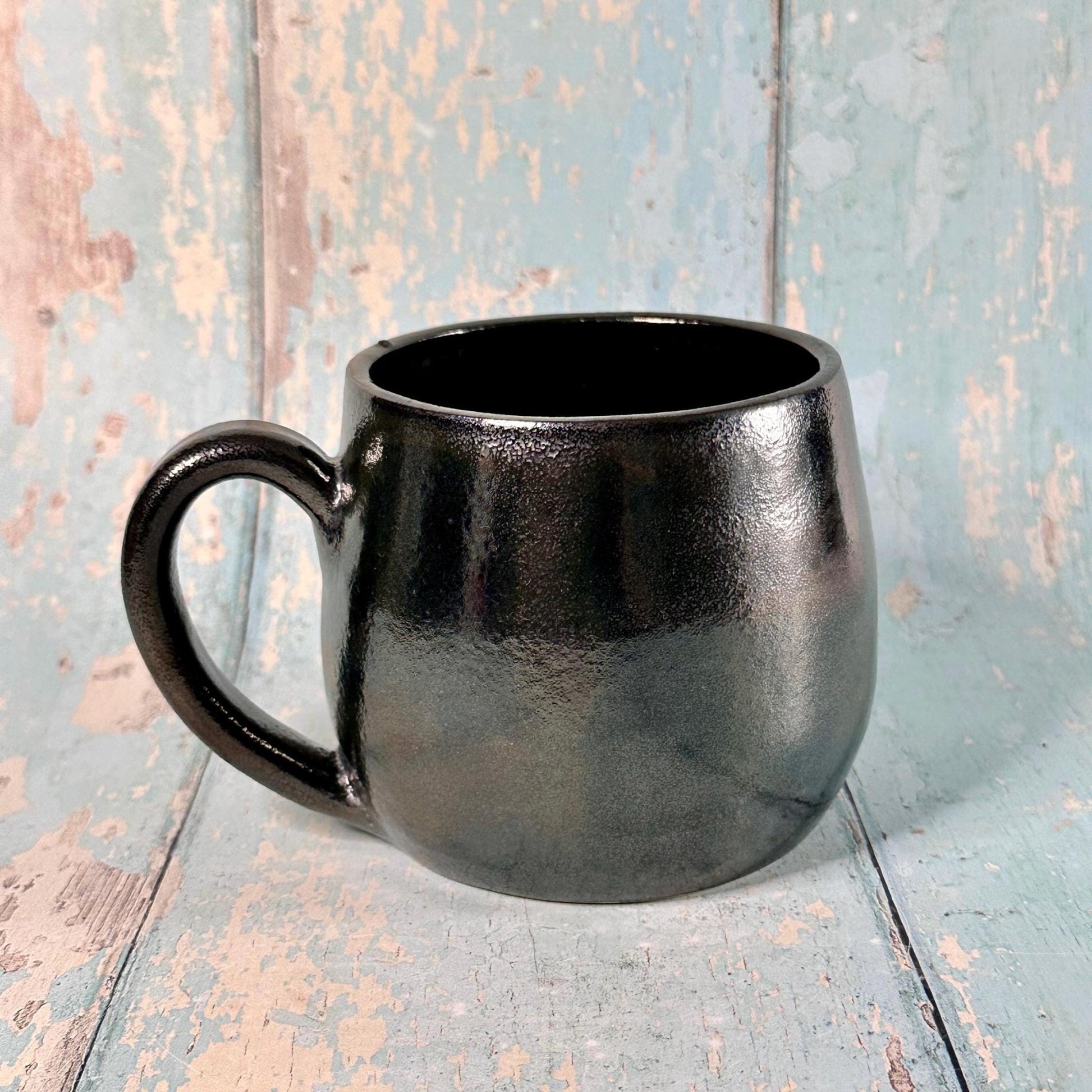 Metallic Black Christmas Snow Globe Mug, Handmade Ceramic Cup - FJD Ceramics