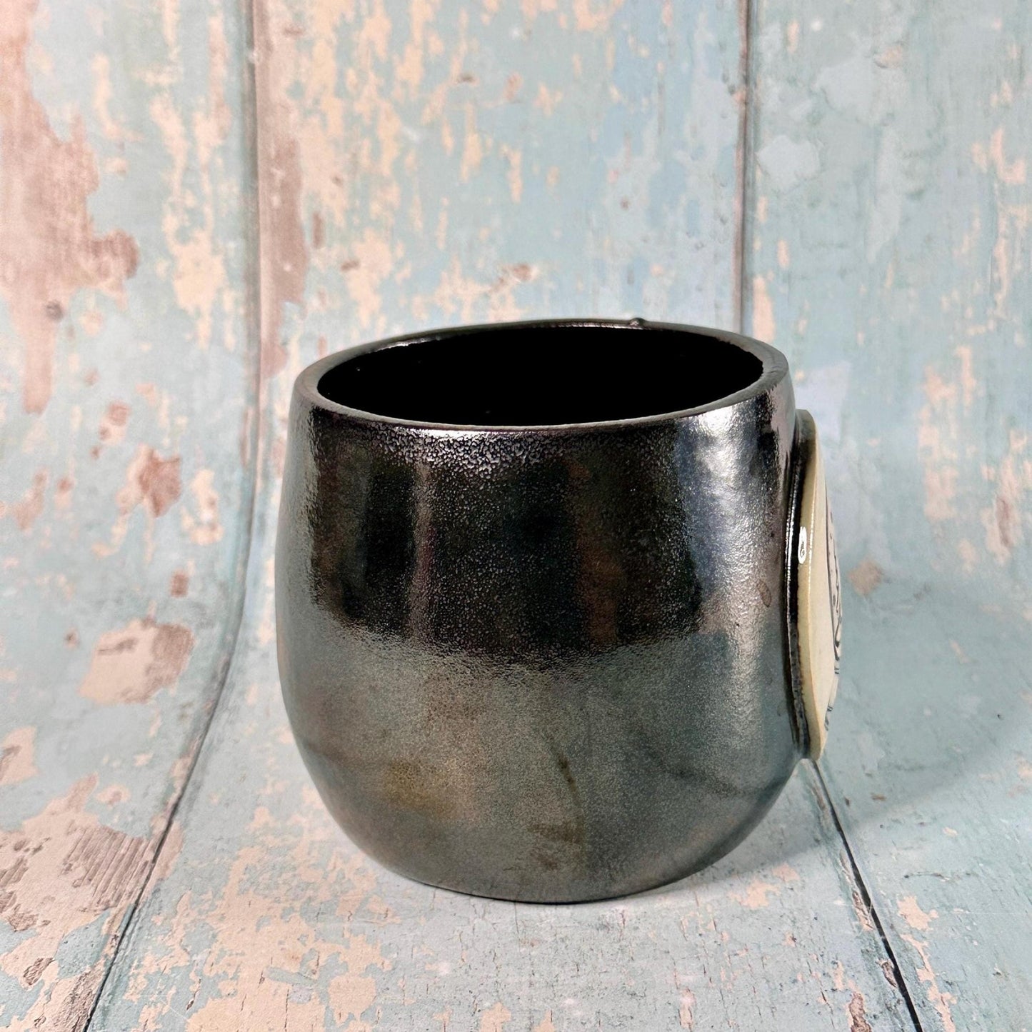 Metallic Black Christmas Snow Globe Mug, Handmade Ceramic Cup - FJD Ceramics