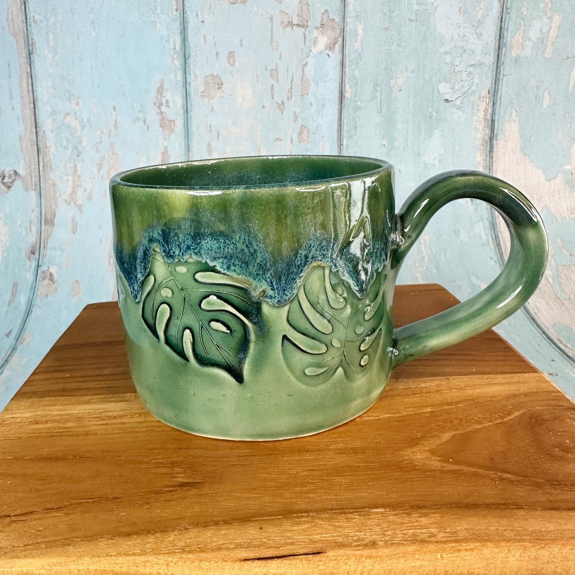 Monstera Leaf Mug, Green Ceramic Cup - FJD Ceramics