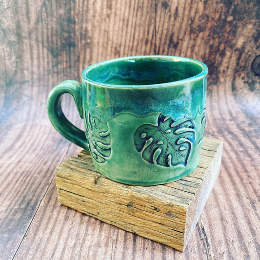Monstera Leaf Mug, Green Ceramic Cup - FJD Ceramics