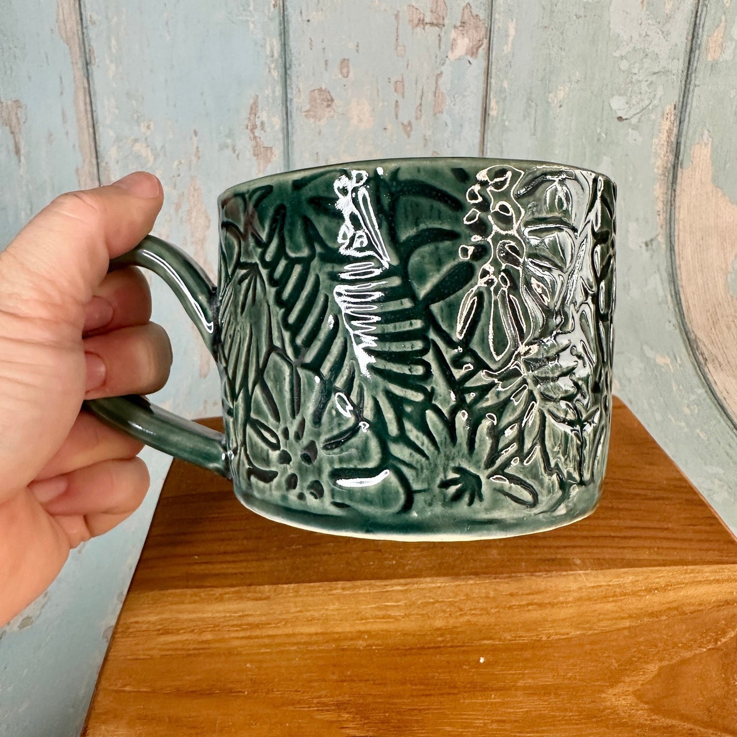 Monstera Leaf Mug, Large Green Ceramic - FJD Ceramics