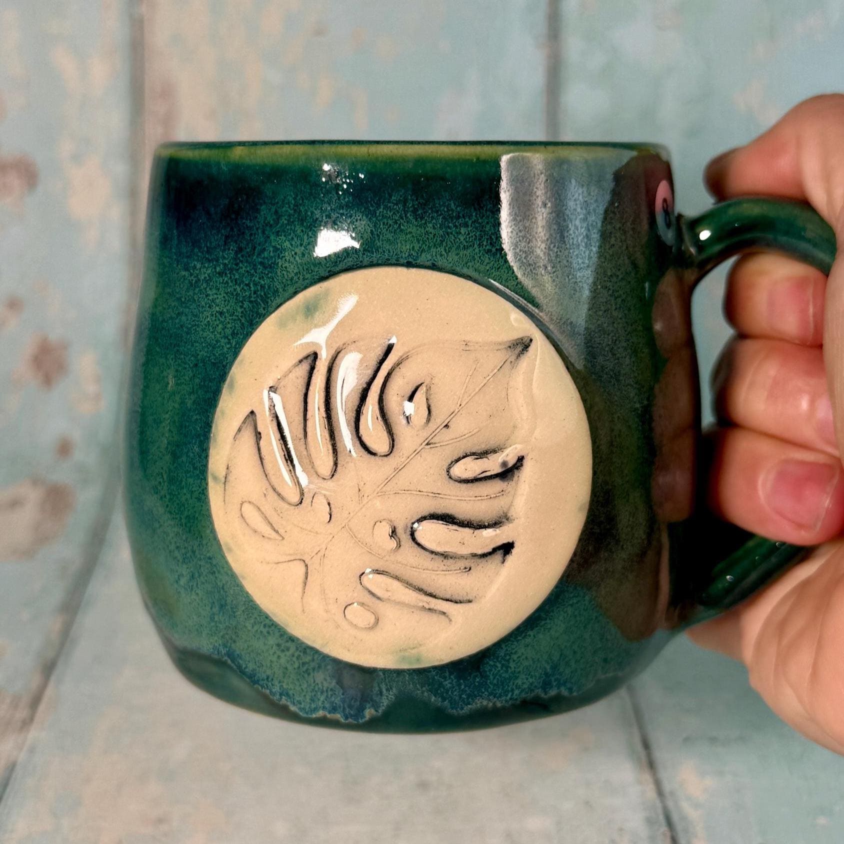 Monstera Leaf Mug, Large Green Ceramic - FJD Ceramics