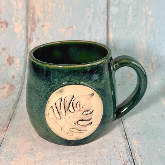 Monstera Leaf Mug, Large Green Ceramic - FJD Ceramics