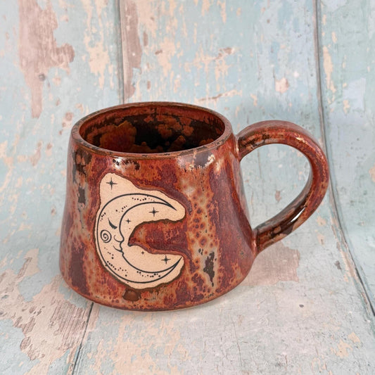 Mystical Sun and Moon Mug, Handmade Copper Ceramic Cup - FJD Ceramics