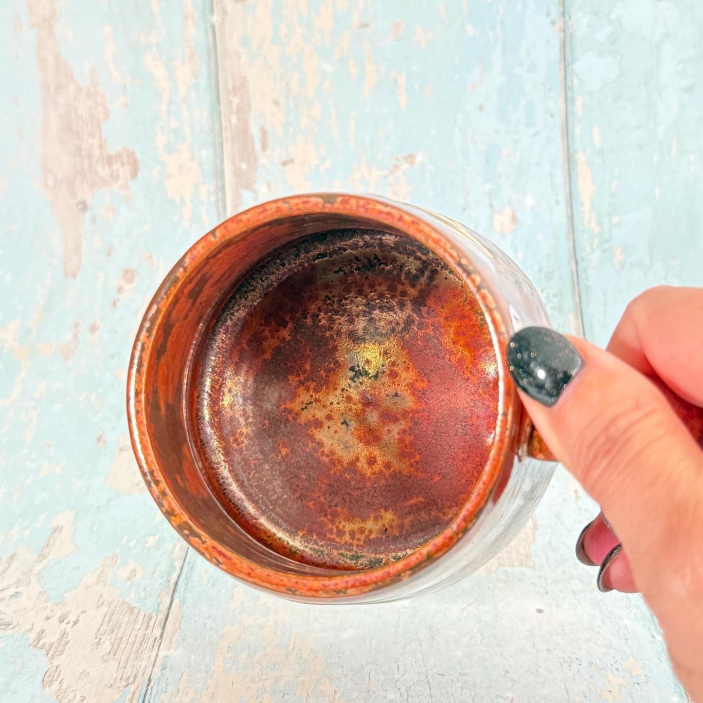 Mystical Sun and Moon Mug, Handmade Copper Ceramic Cup - FJD Ceramics