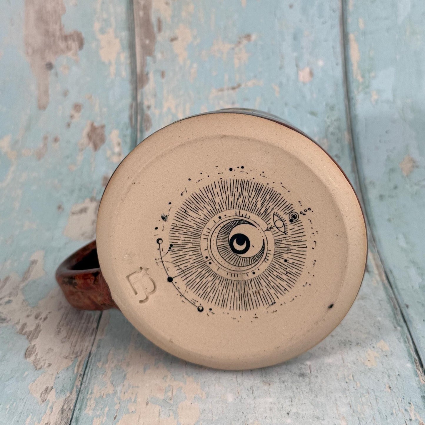 Mystical Sun and Moon Mug, Handmade Copper Ceramic Cup - FJD Ceramics