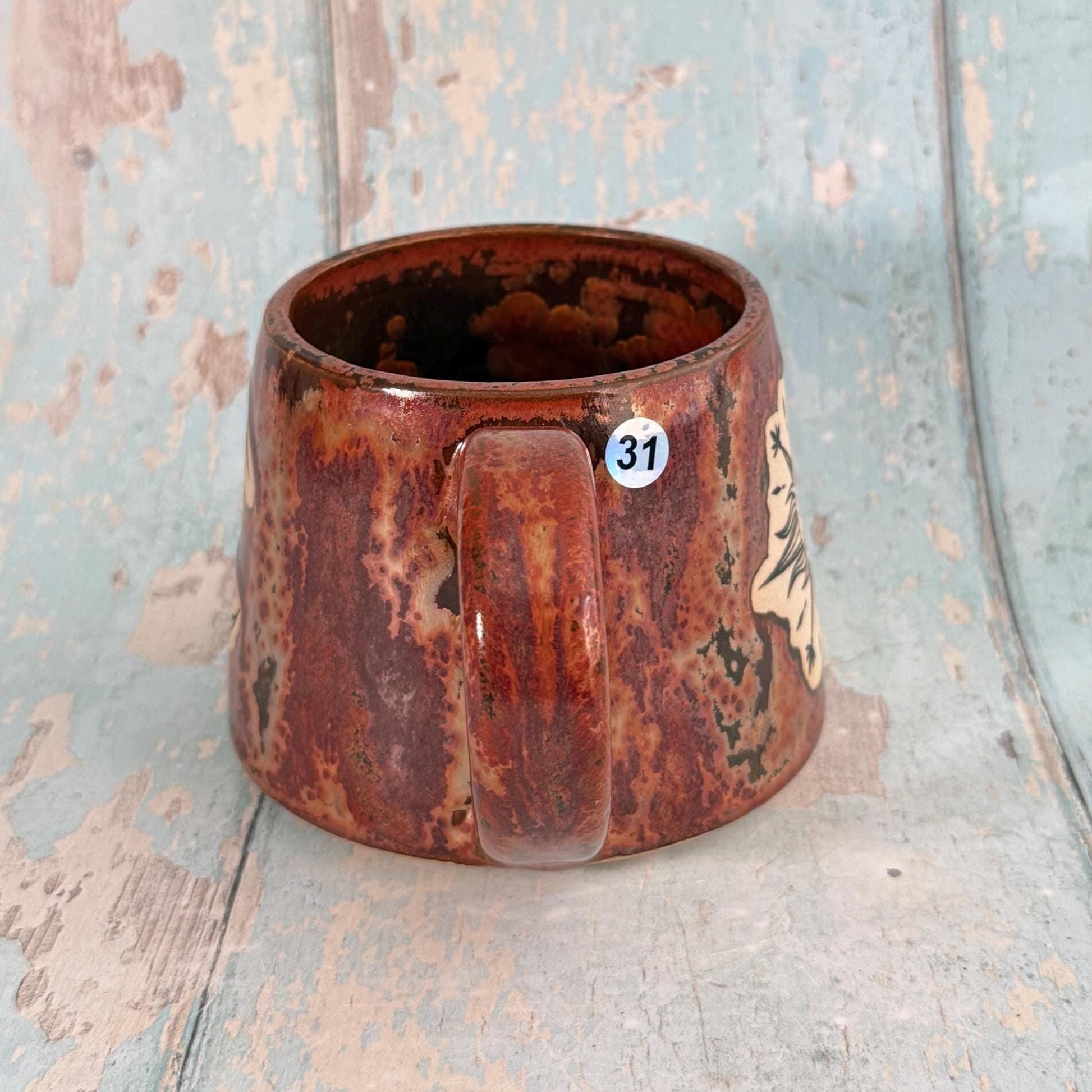 Mystical Sun and Moon Mug, Handmade Copper Ceramic Cup - FJD Ceramics