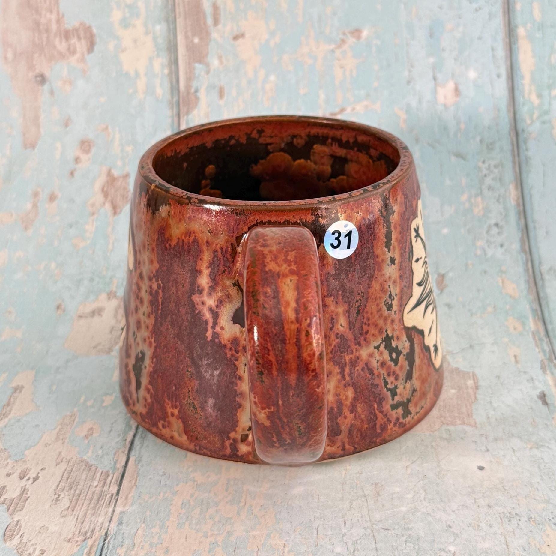Mystical Sun and Moon Mug, Handmade Copper Ceramic Cup - FJD Ceramics