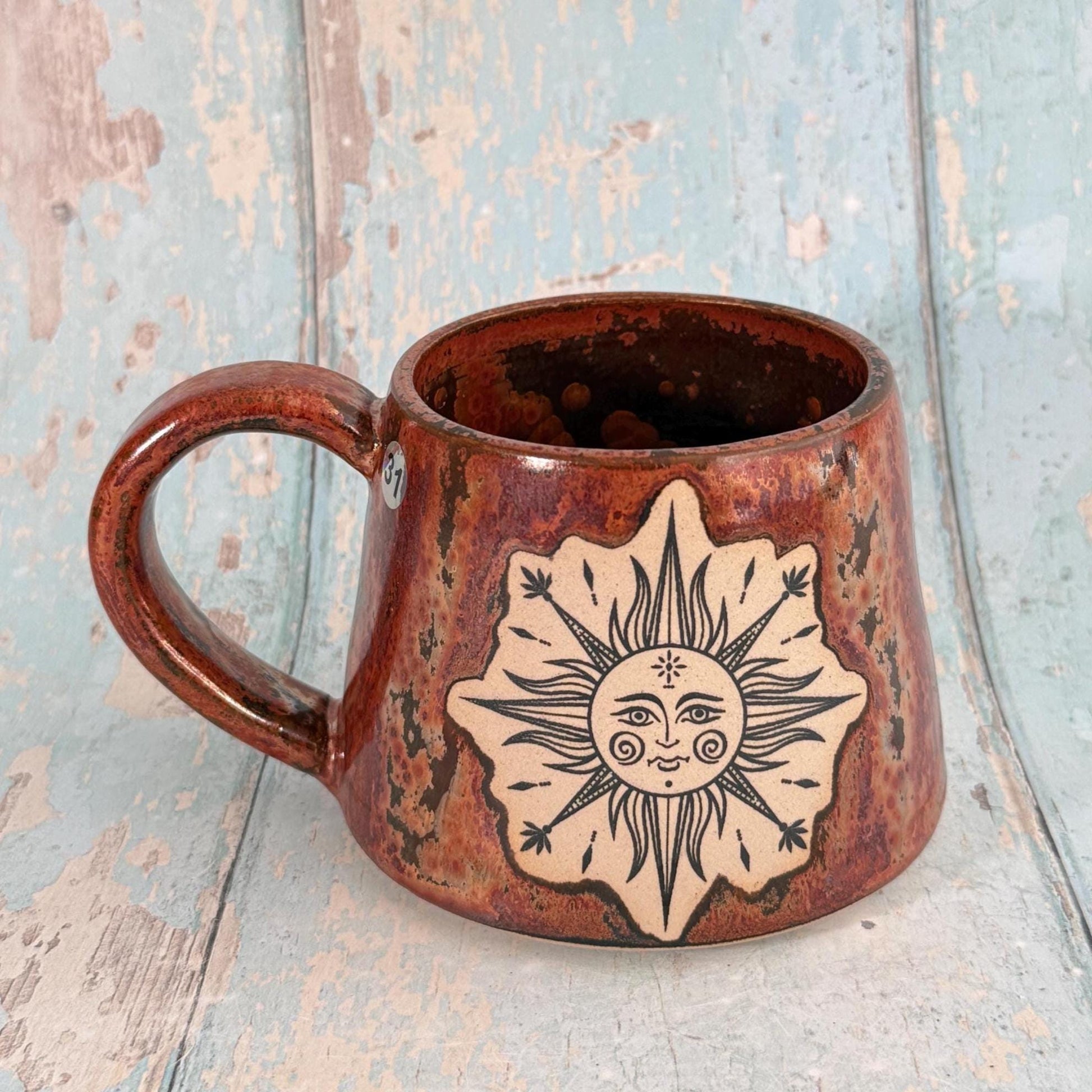 Mystical Sun and Moon Mug, Handmade Copper Ceramic Cup - FJD Ceramics