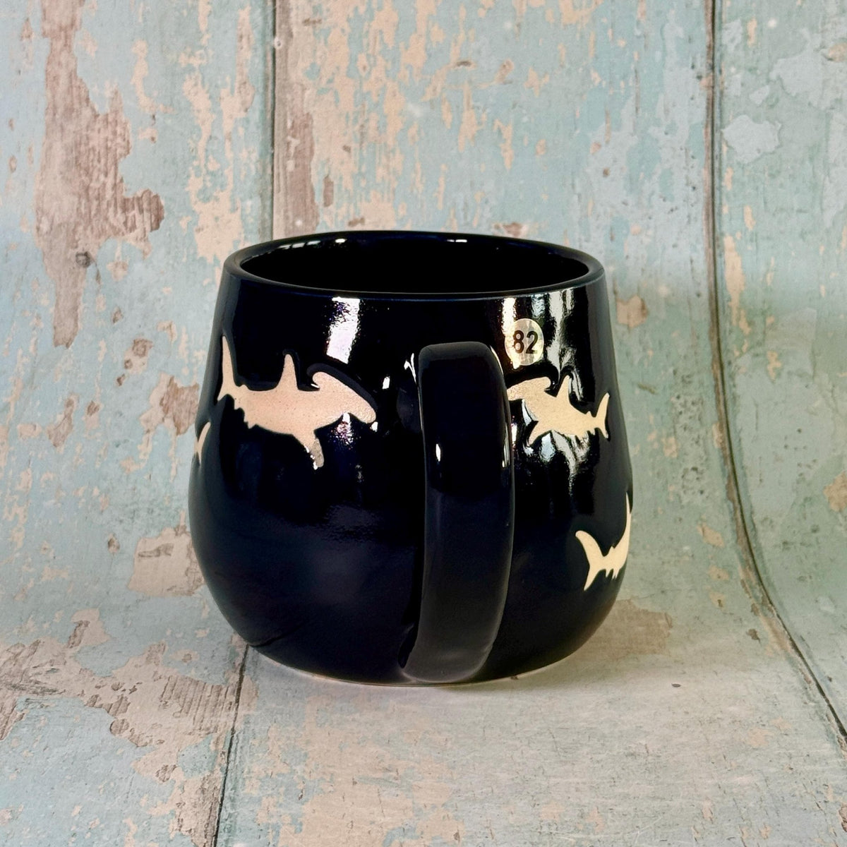 Navy Blue Hammerhead Shark Mug, Large Ceramic Cup - FJD Ceramics