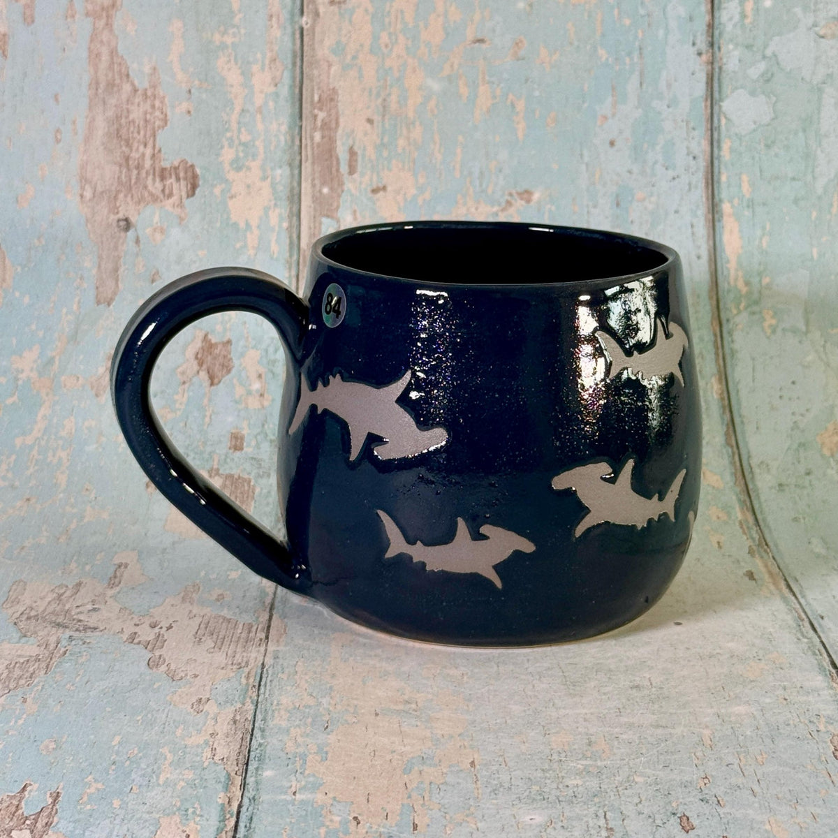 Navy Blue Hammerhead Shark Mug, Large Ceramic Cup - Second - FJD Ceramics