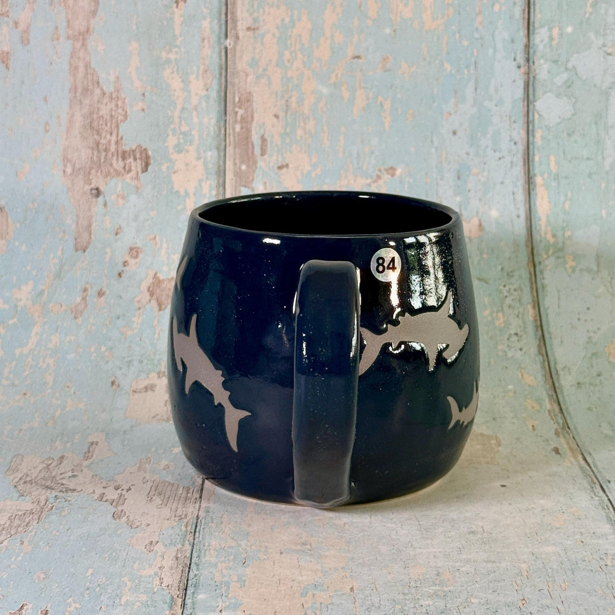 Navy Blue Hammerhead Shark Mug, Large Ceramic Cup - Second - FJD Ceramics
