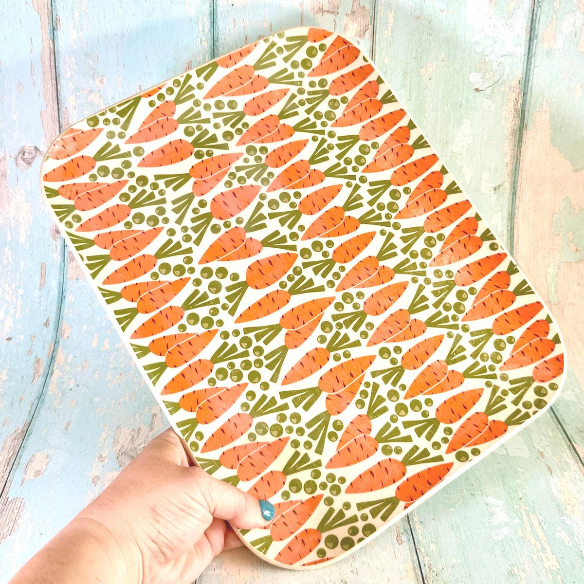 Orange and Green Carrot Platter, Large Handmade Rectangle Ceramic Plate - FJD Ceramics