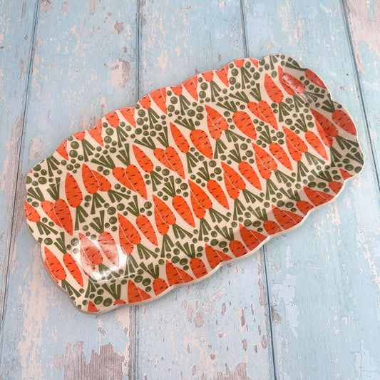Orange and Green Carrot Platter, Large Handmade Rectangle Ceramic Plate - FJD Ceramics