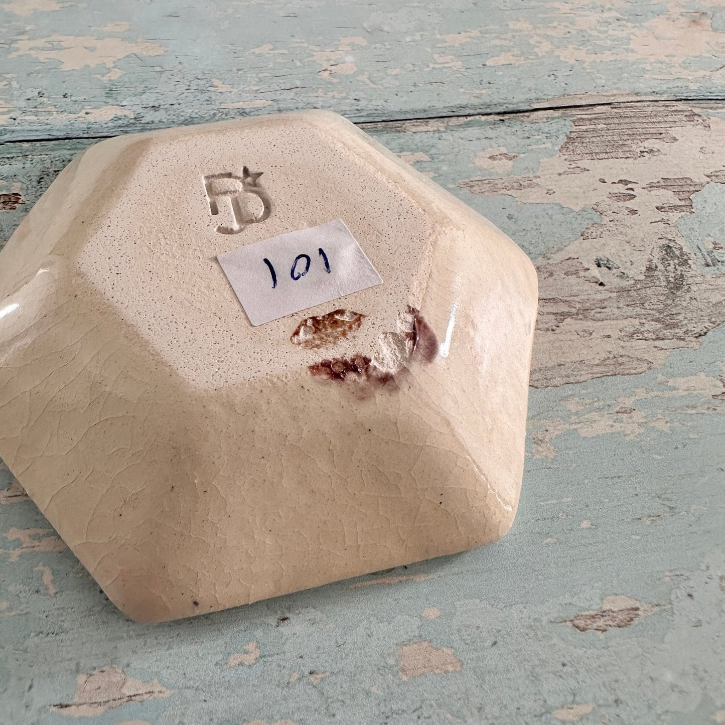 Orange and Green Jewellery Dish, Handmade Hexagon Ceramic Pot - FJD Ceramics