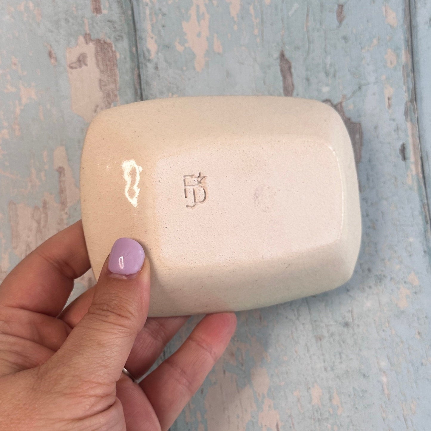 Orange and Green Jewellery Dish, Handmade Hexagon Ceramic Pot - FJD Ceramics
