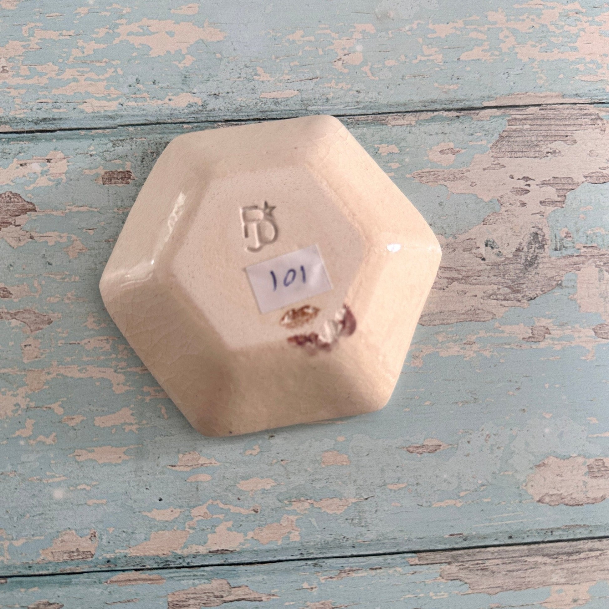 Orange and Green Jewellery Dish, Handmade Hexagon Ceramic Pot - FJD Ceramics