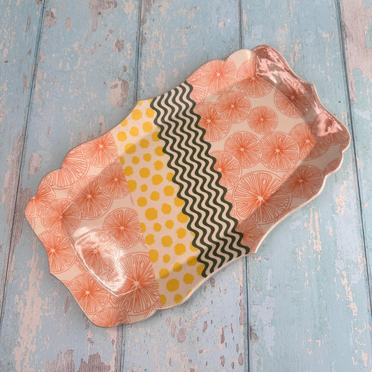 Orange and Yellow Green Citrus Platter, Large Handmade Rectangle Ceramic Plate - FJD Ceramics