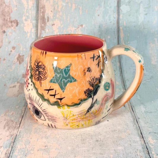 Orange Collage Mug, Handmade Ceramic Cup - FJD Ceramics