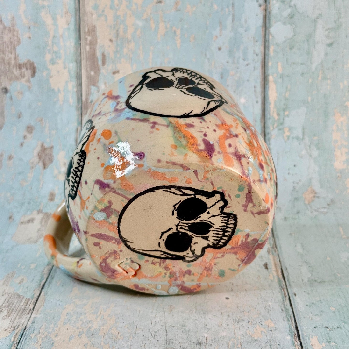 Pastel and Pink Skull Mug, Large Ceramic Cup - FJD Ceramics