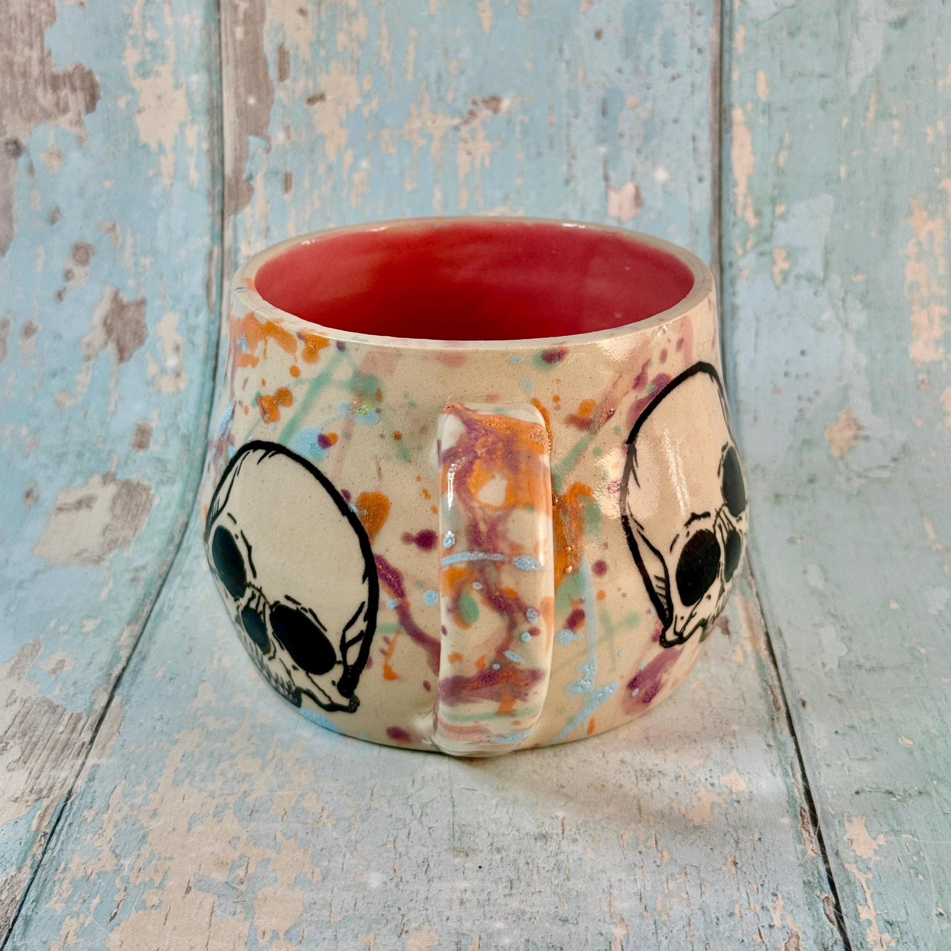 Pastel and Pink Skull Mug, Large Ceramic Cup - FJD Ceramics