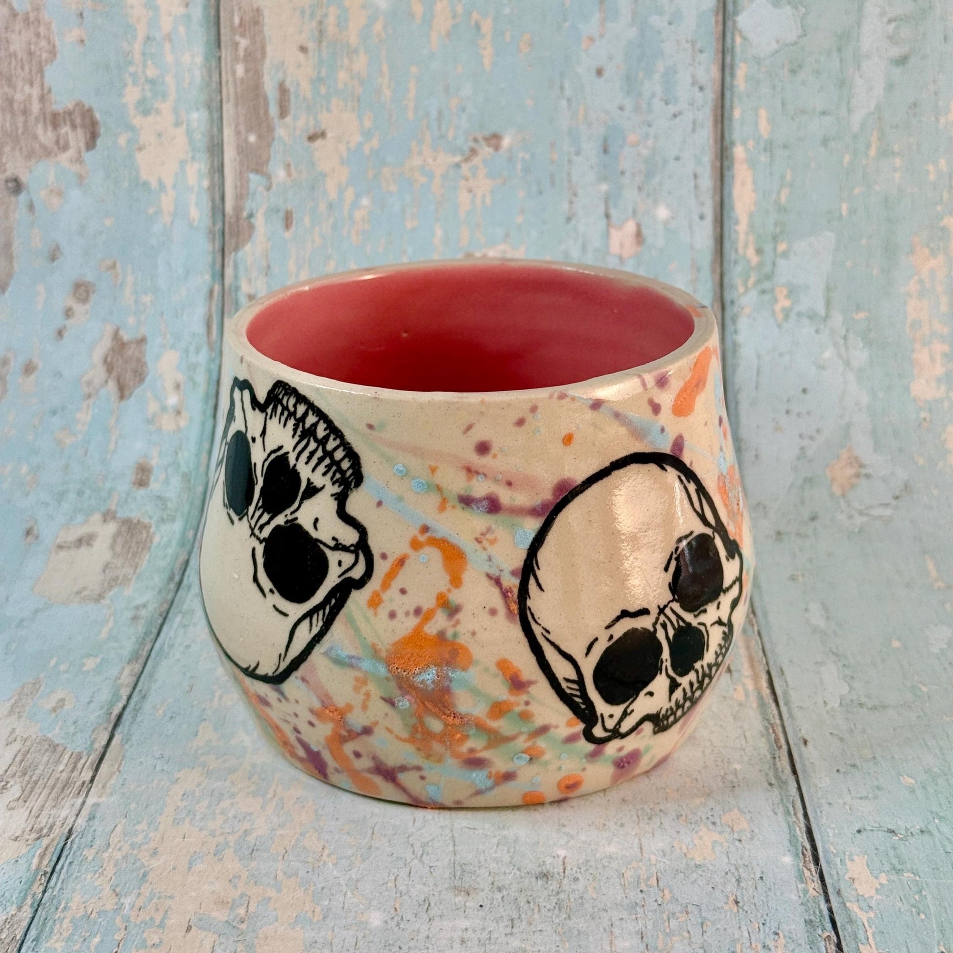 Pastel and Pink Skull Mug, Large Ceramic Cup - FJD Ceramics