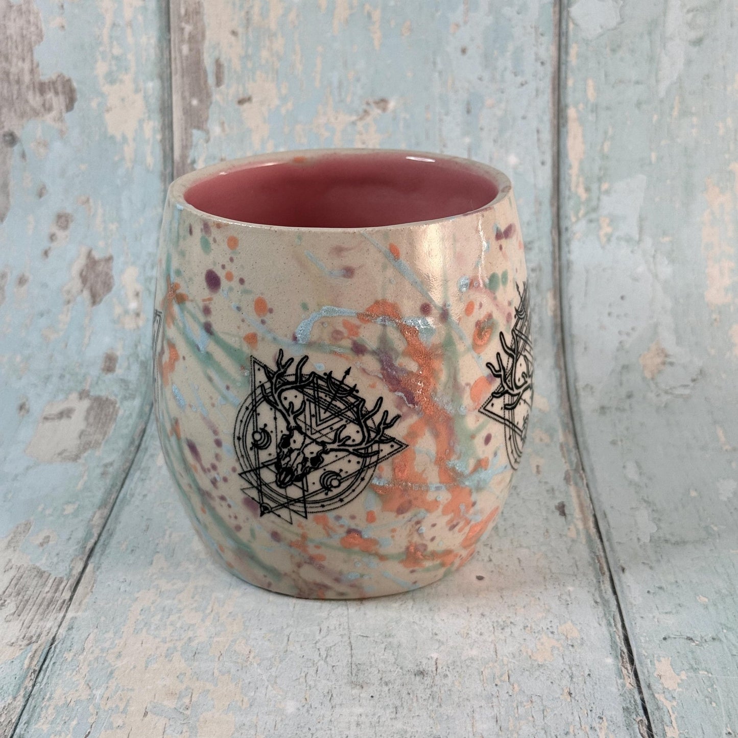 Pastel Boho Stag Skull Mug, Large Ceramic Cup - FJD Ceramics