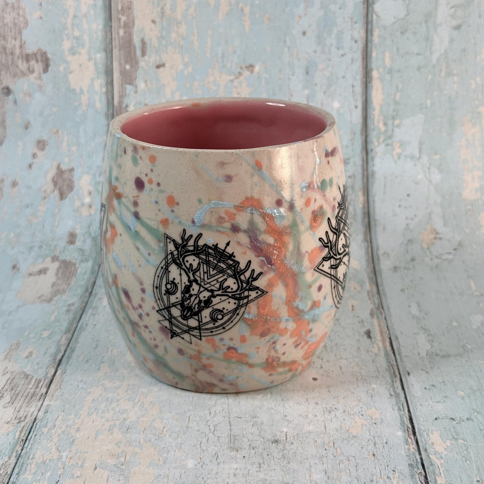 Pastel Boho Stag Skull Mug, Large Ceramic Cup - FJD Ceramics