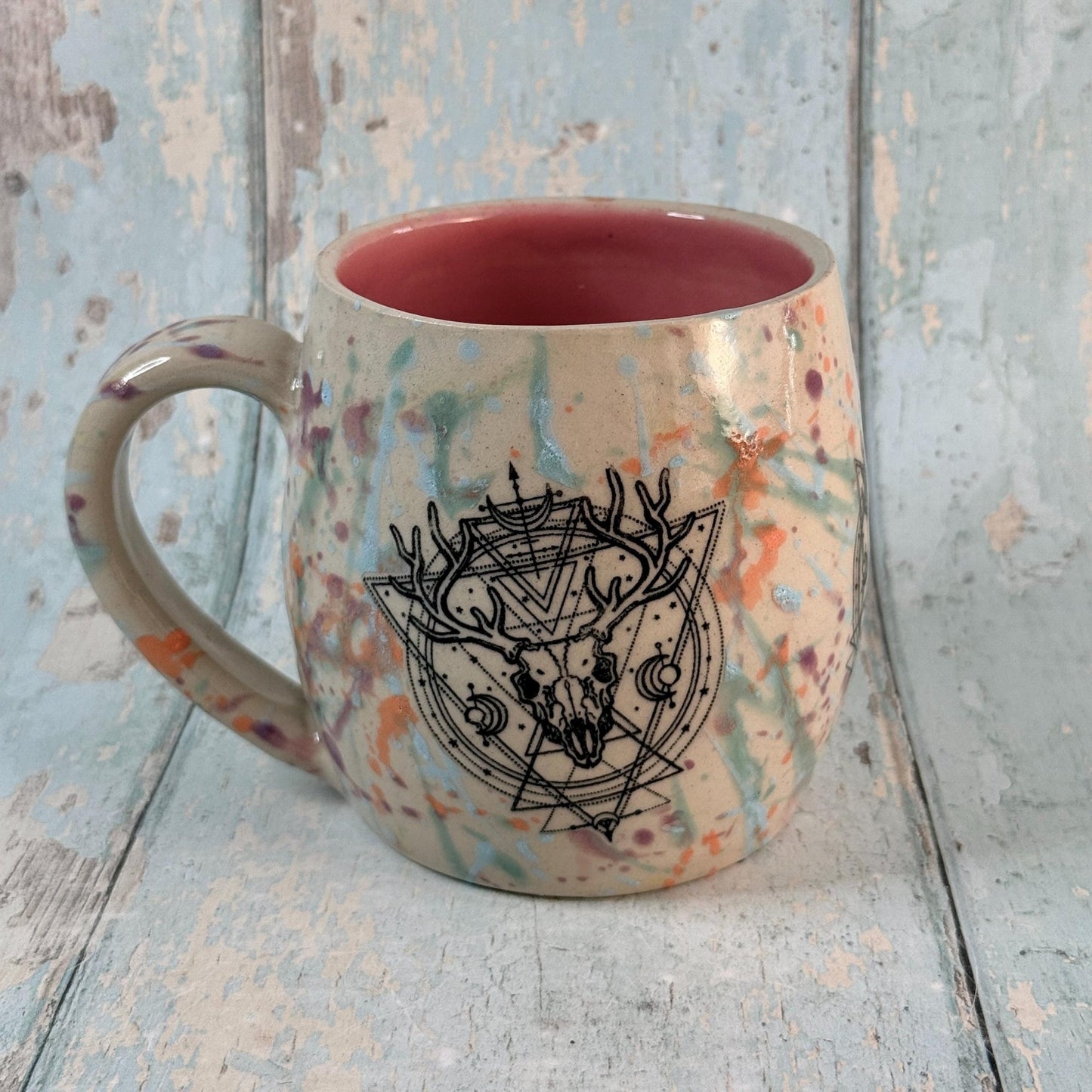 Pastel Boho Stag Skull Mug, Large Ceramic Cup - FJD Ceramics