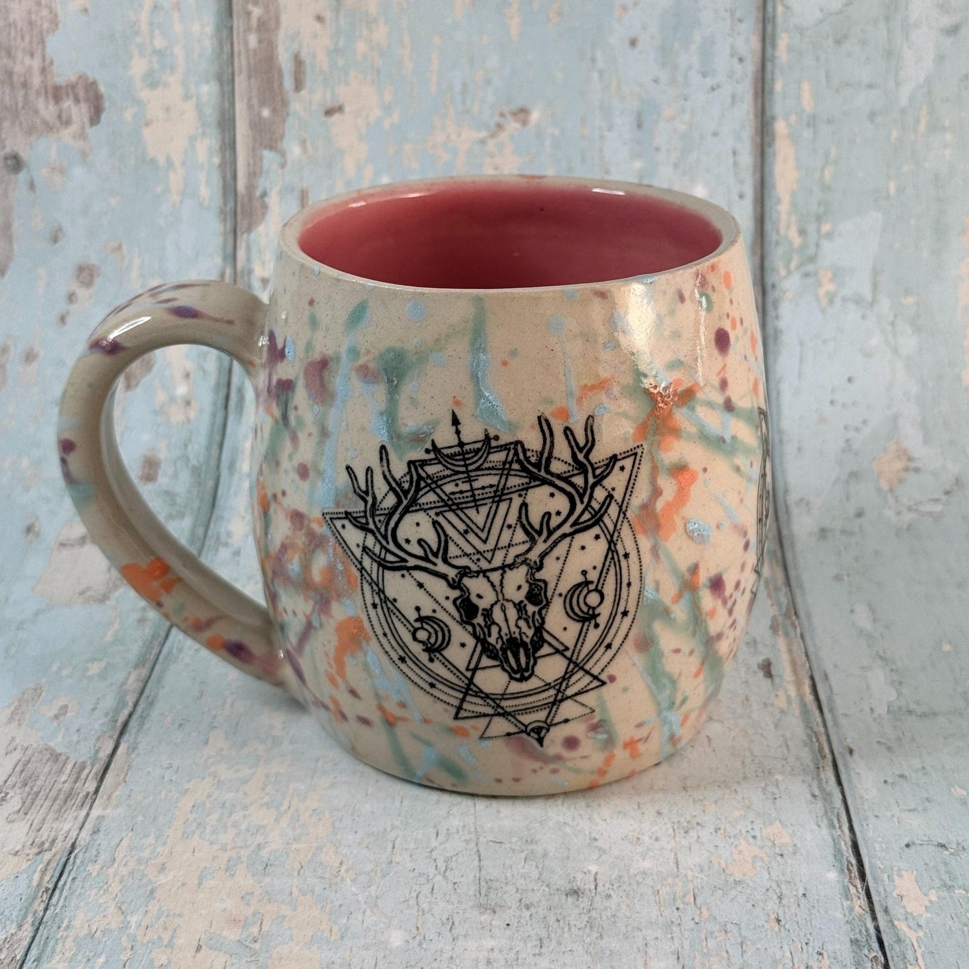 Pastel Boho Stag Skull Mug, Large Ceramic Cup - FJD Ceramics