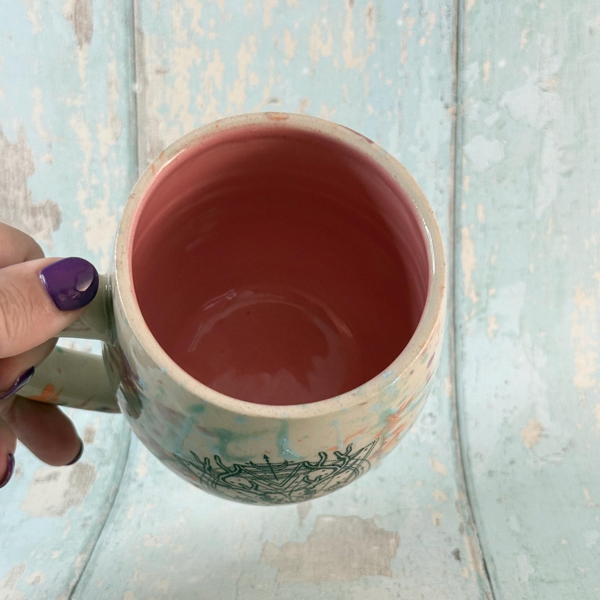 Pastel Boho Stag Skull Mug, Large Ceramic Cup - FJD Ceramics