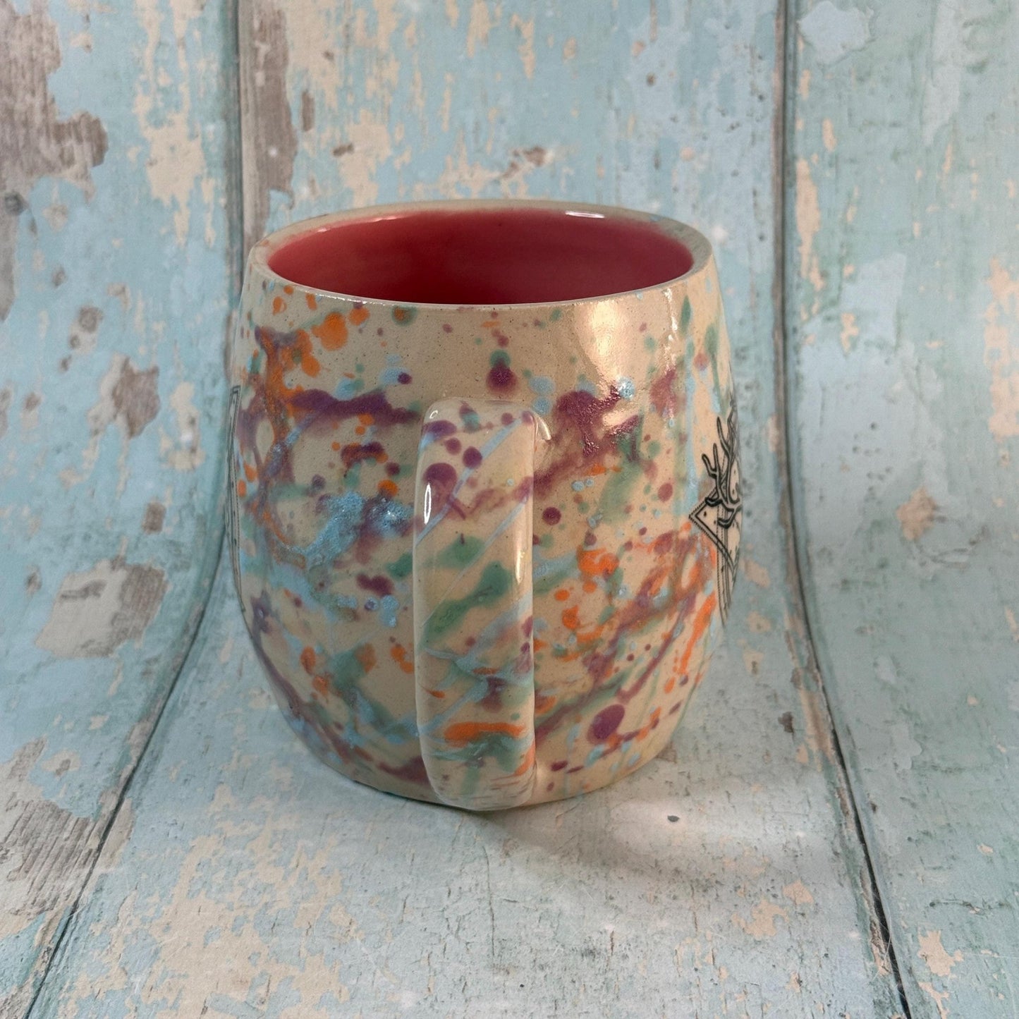 Pastel Boho Stag Skull Mug, Large Ceramic Cup - FJD Ceramics