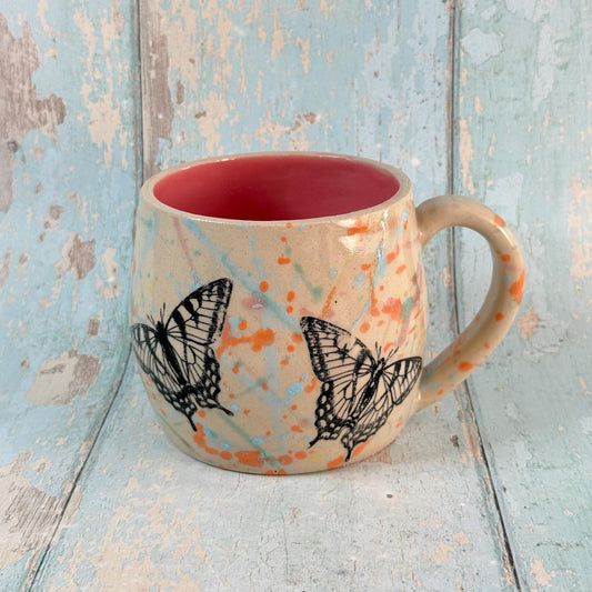 Pastel Pink Handmade Butterfly Mug, Large Ceramic Cup - FJD Ceramics