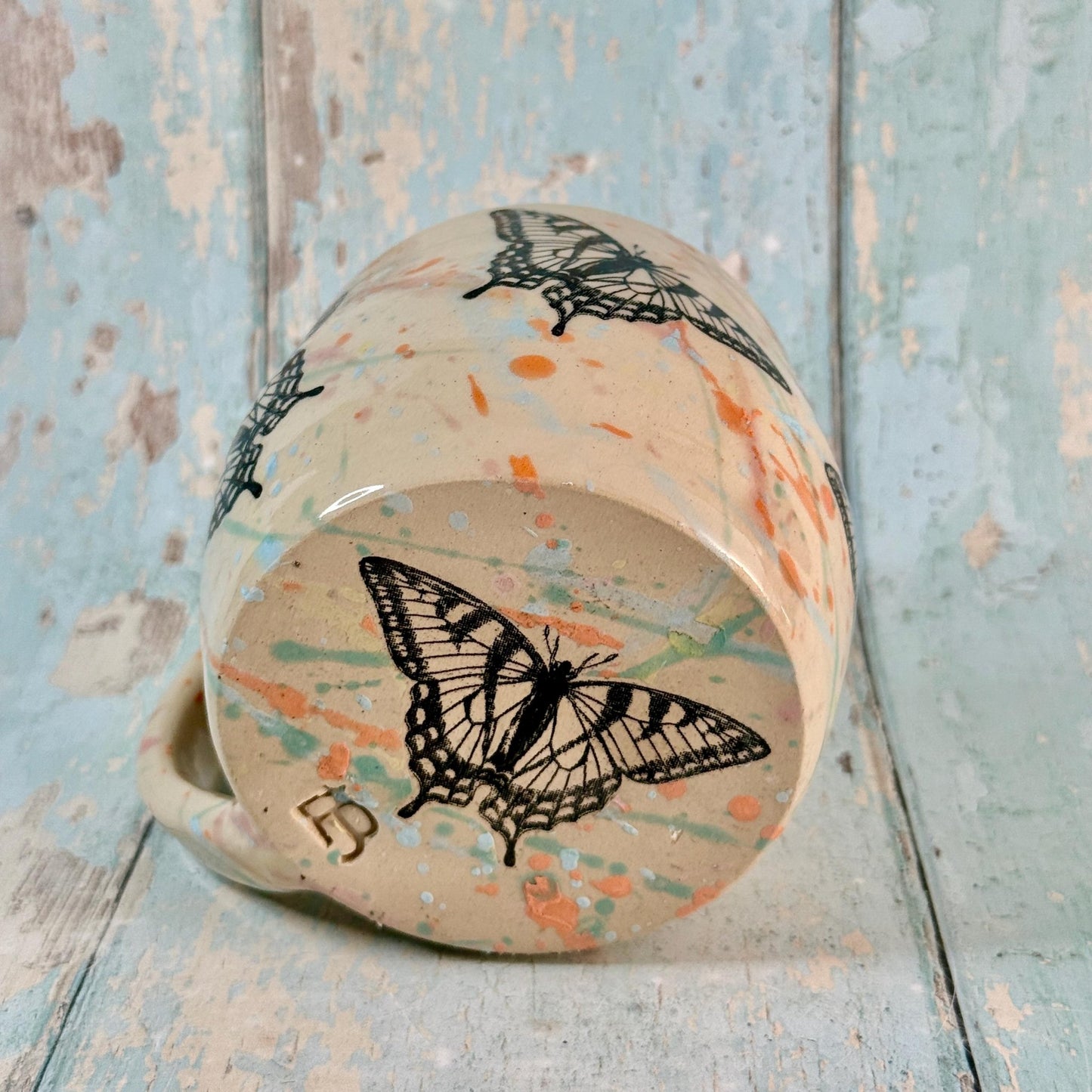 Pastel Pink Handmade Butterfly Mug, Large Ceramic Cup - FJD Ceramics