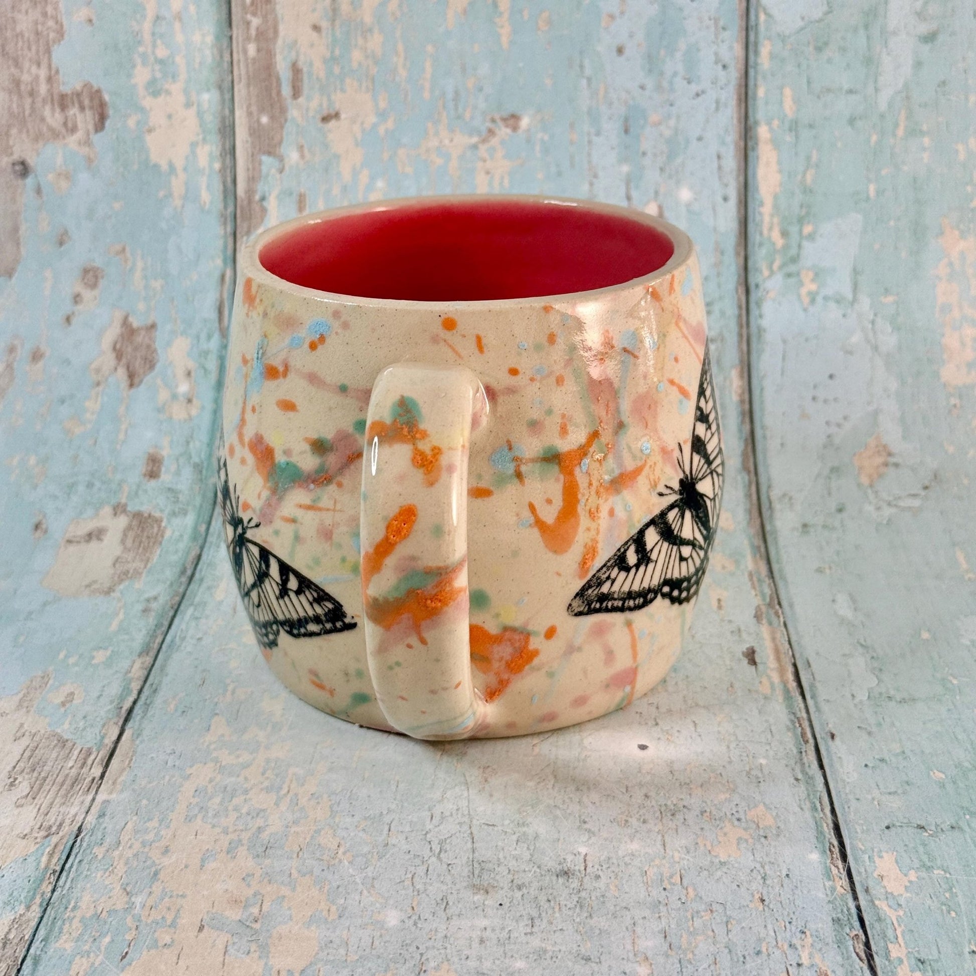 Pastel Pink Handmade Butterfly Mug, Large Ceramic Cup - FJD Ceramics