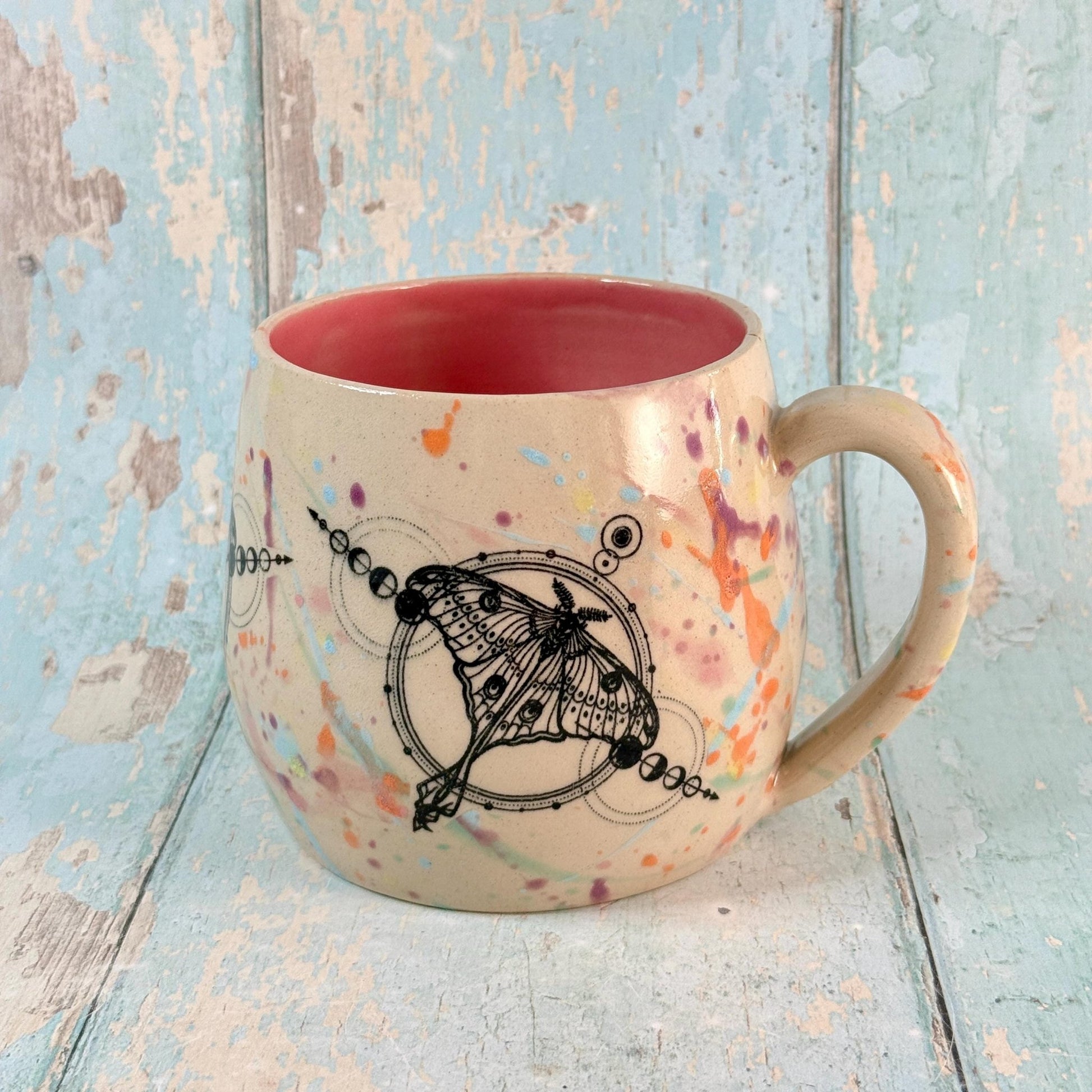 Pastel Pink Luna Moth Mug, Large Ceramic Cup - Second - FJD Ceramics
