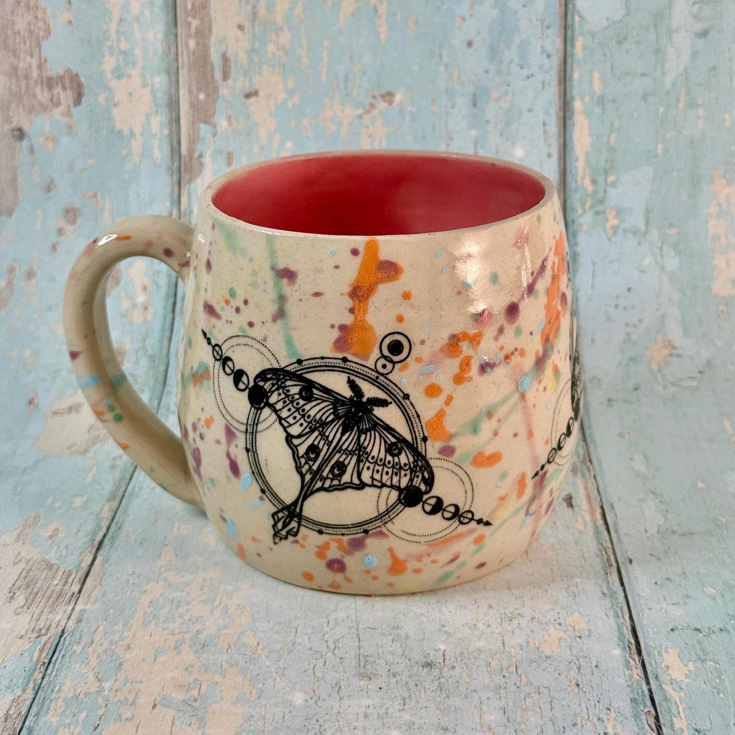 Pastel Pink Luna Moth Mug, Large Ceramic Cup - Second - FJD Ceramics