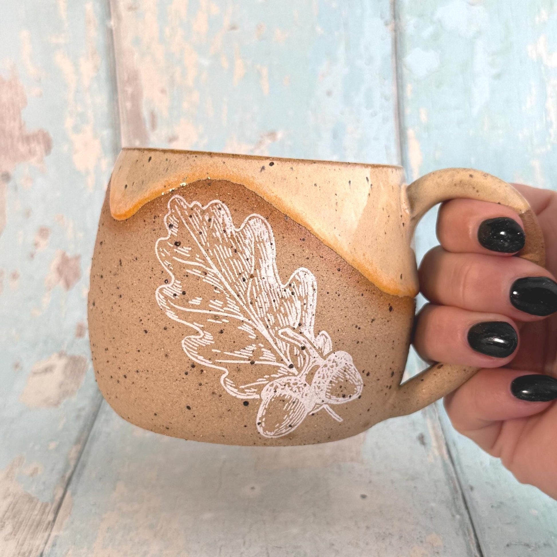 Peach Autumn Fall Mug, Large Ceramic Cup - FJD Ceramics