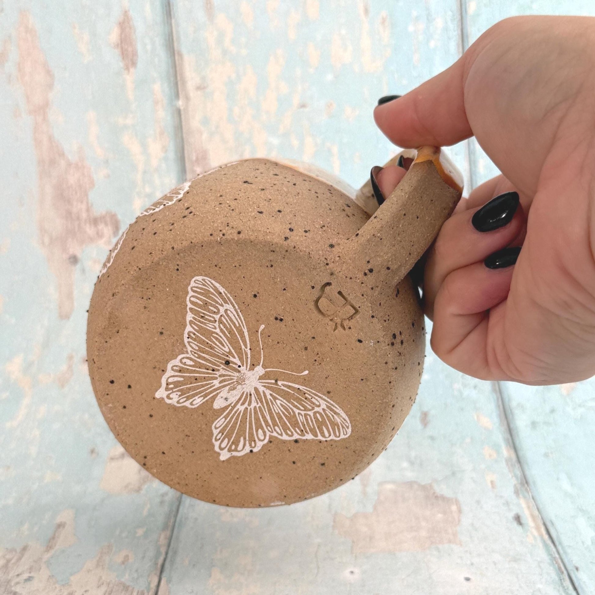 Peach Butterfly Mug, Large Ceramic Cup - FJD Ceramics