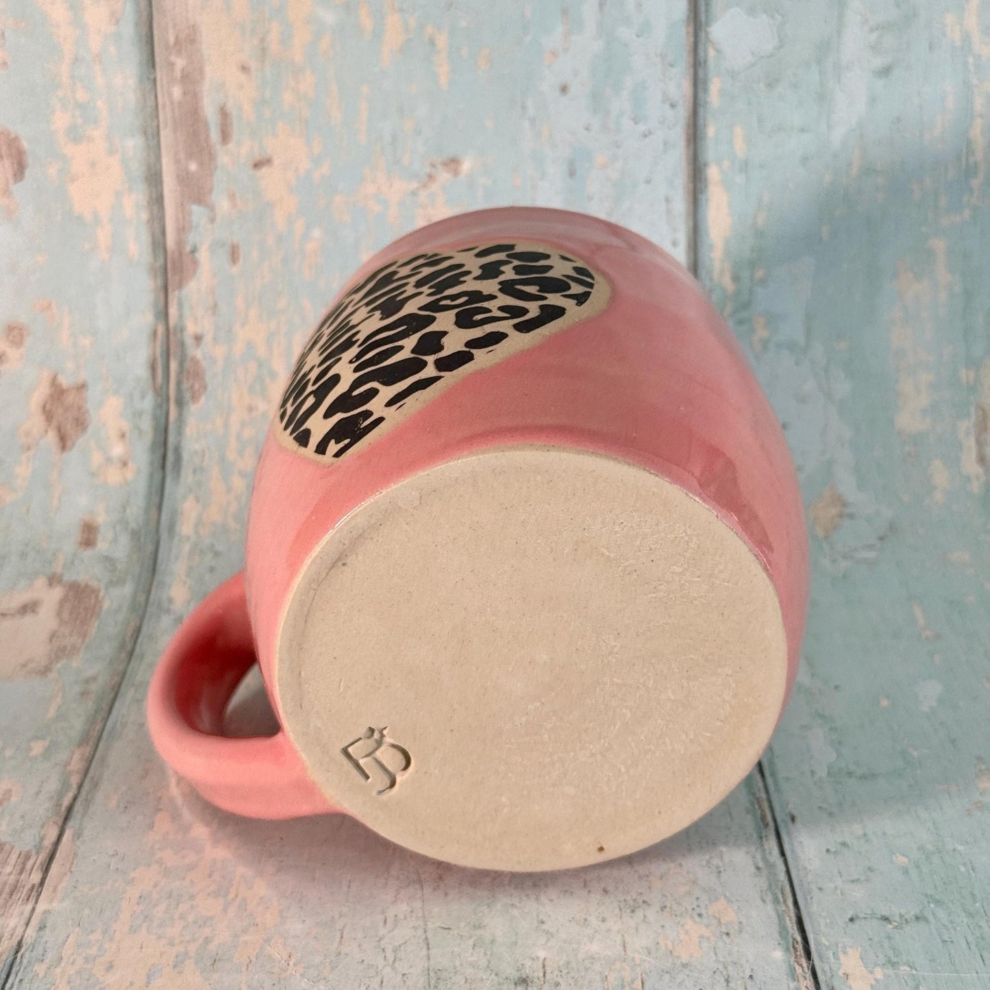 Pink and Black Leopard Skin, Heart MugHandmade Ceramic Cup - FJD Ceramics