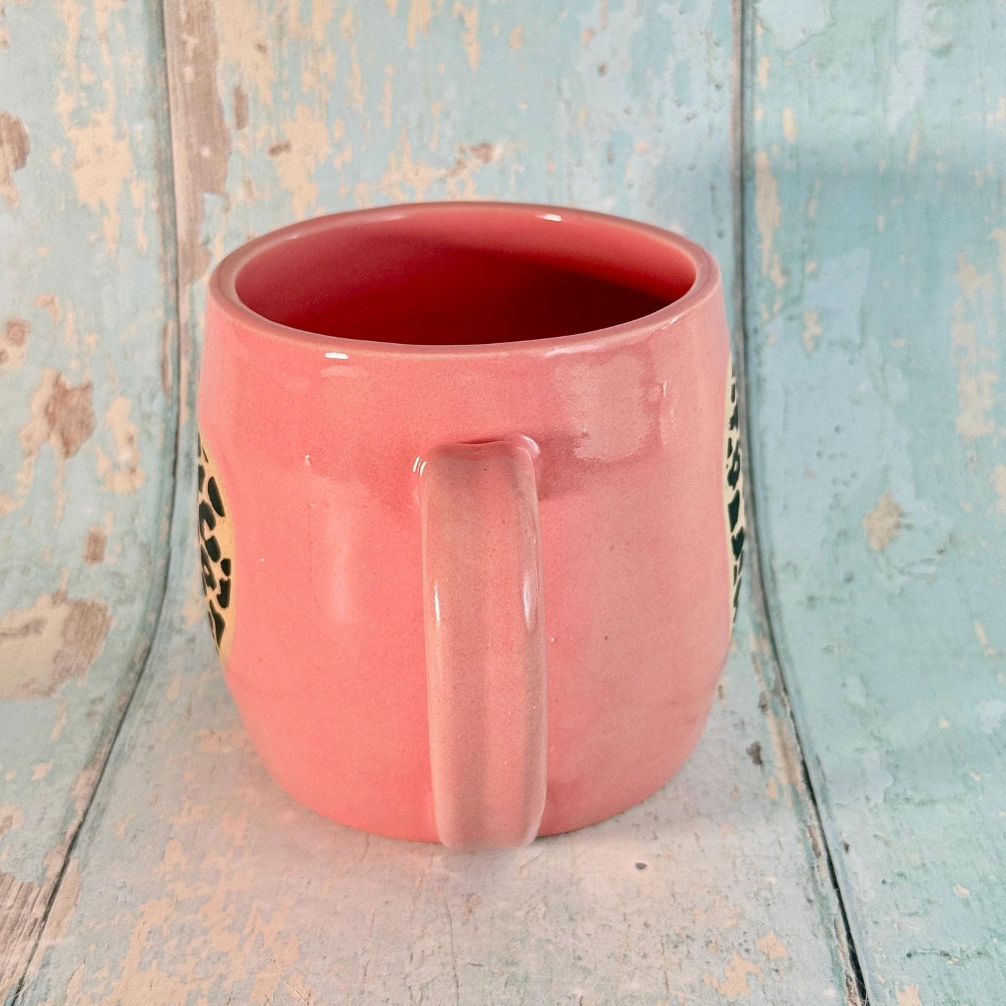 Pink and Black Leopard Skin, Heart MugHandmade Ceramic Cup - FJD Ceramics